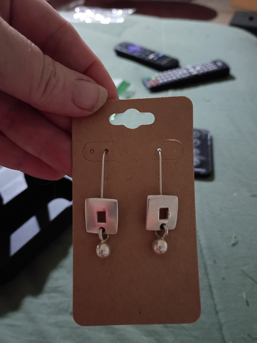 Silver Square Drop Earrings with Pearl Accent